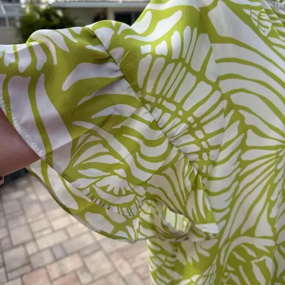 Cynthia Rowley Lime Green White Abstract Sea Shell Short Sleeve Top Blouse 2X - Picture 3 of 8